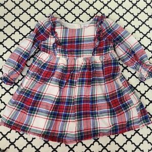 Baby Gap Cotton Plaid Long Sleeve Dress Size 12-18 Months